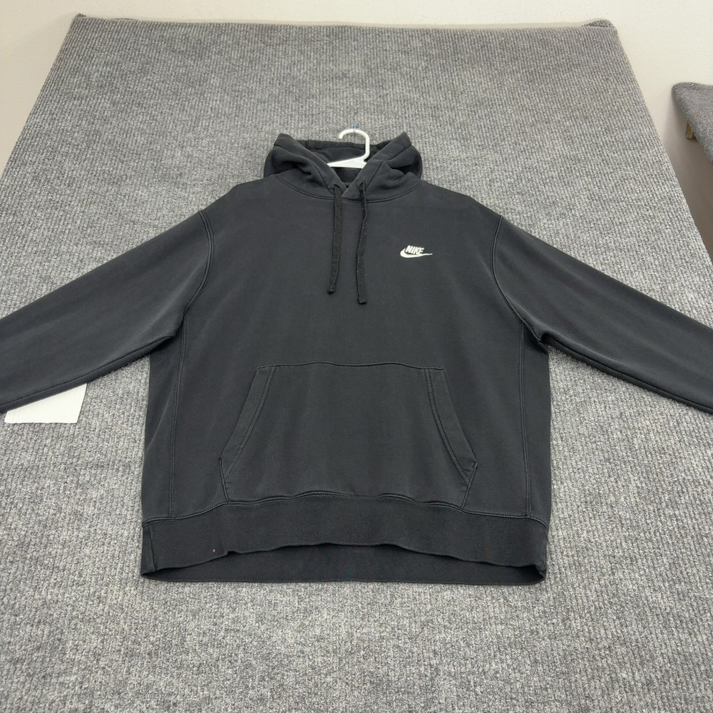 Nike Hoodie Mens L Black Cotton Polyester Embroidered Swoosh Pullover Sportswear